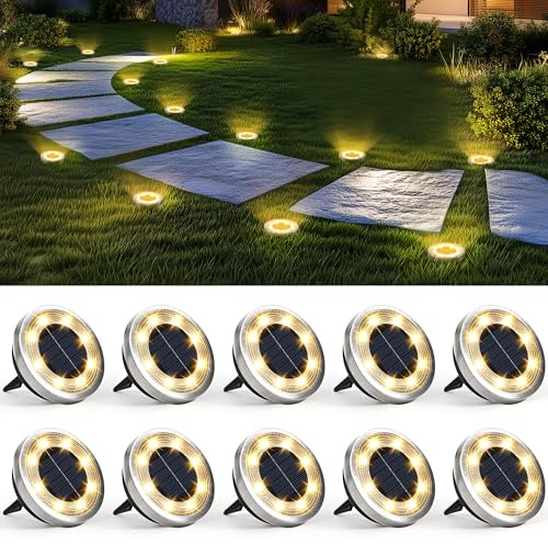 Solpex Solar Lights Outdoor Garden, Solar Powered Ground Lights, IP65 Waterproof Garden Lights for Yard, Patio, Pathway (Warm White,10 Pack)