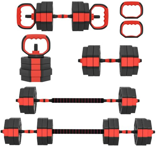 SPORTNOW 6-in-1 Hantelset Verstellbar Dumbbell mit Verbindungsrohr | Kurzhantel Set, Kurzhanteln, Langhanteln, Hanteln Set, Sternverschlüsse, Kurzhantelset, für Krafttraining Zuhause