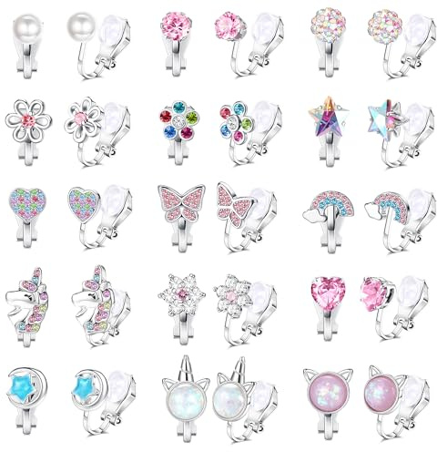 Kakonia Barn Clip-on Örhängen för Flickor Kvinnor Hypoallergena Söta Fjäril Regnbåge Pärla Blomma Hjärta Icke-piercade Clip-on Flickors Örhängen Födelsedag Jul Smycken Gåvor, Kubisk zirkonia, Kubisk