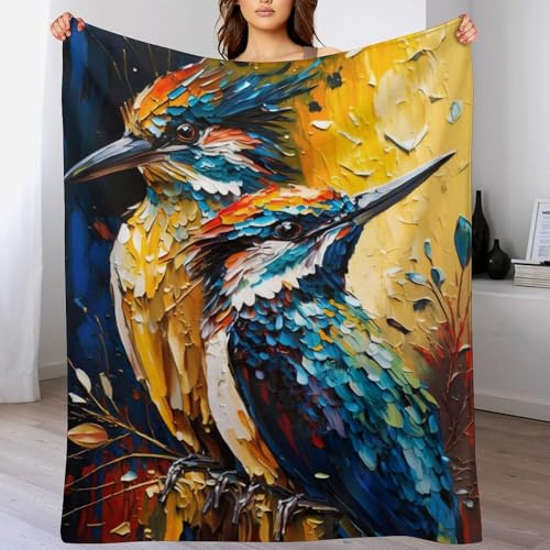 AASWSWW Colorido Bird Duo - Manta de felpa suave, gruesa, acogedora, mullida, lavable a máquina, manta de franela para uso en todas las estaciones, dormitorio, sofá (130 x 150 cm)