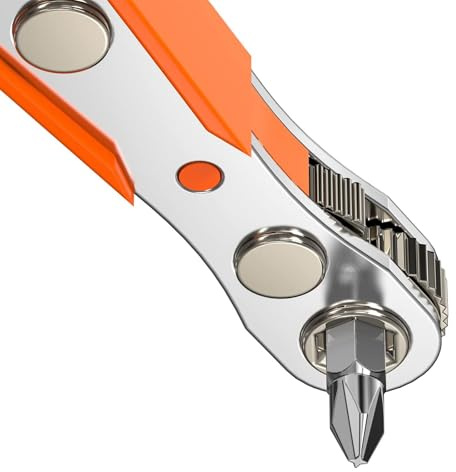 Right Angle Phillips Magnetic Screwdriver for Awkward Spaces, 1/4” PH2 Mini Ratchet Wrench 1/4 Inch Drive High Torque Offset Reversible Mini Ratcheting Offset Screwdriver for Tight Areas