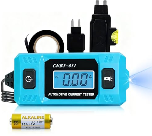Automotive Current Tester, High Precision Automotive Circuit Fault Probe Tester for Parasitic Draw, Portable Cnbj-611 Tester, 0.01A to 19.99A Measurement Range Backlit Display (1PC)