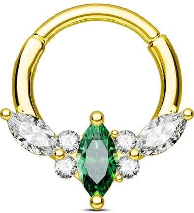 OUFER Septum Piercing Chirurgenstahl 316L Daith Piercing Schmuck 16G Smaragd Klar CZ Gold Helix Ring Gold Silber Knorpel Ohrpiercing Septum Clicker 8mm für Frauen