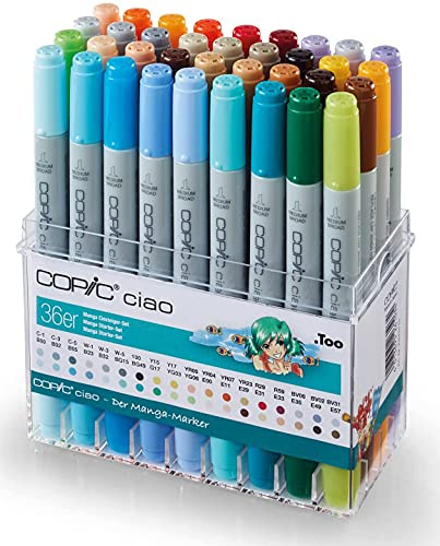COPIC Ciao Manga Einsteiger-Set, 36er Set im Acryl-Display, Twin Marker mit einer mittelbreiten und einer Brush-Spitze