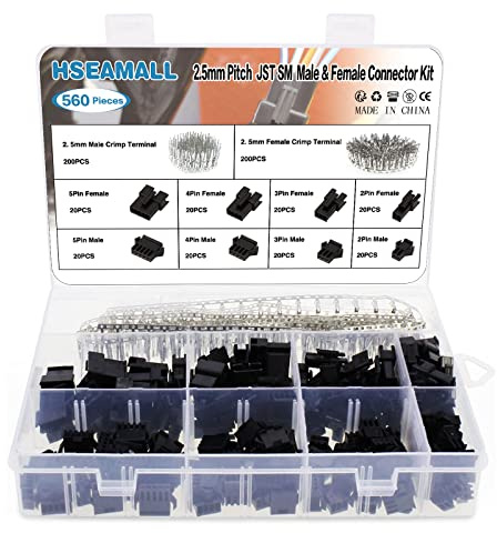 HSeaMall 2,54 mm JST SM 2 3 4 5-poliger Anschluss männlich und weiblich Stecker Gehäuse Adapter Sortiment Kit 560PCS