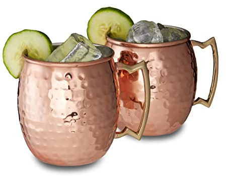 relaxdays Juego de Copas para Moscow Mule, Tazas de Acero Inoxidable, Coctelería, 9,5 x 8 x 8 cm, 2 Uds, Cobrizo, Cobre, 2
