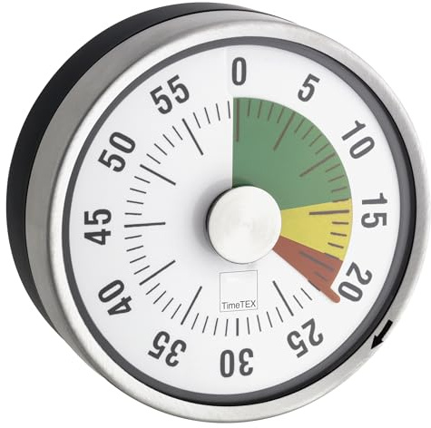 TimeTEX - Zeitdauer-Uhr „Automatik Compact“ mit Magnet & Ampelscheibe | Farbanzeige für Restzeit in Rot, Gelb & Grün | Timer ohne Batterien, mit Signalton & Schutzglas, Ø 78 mm