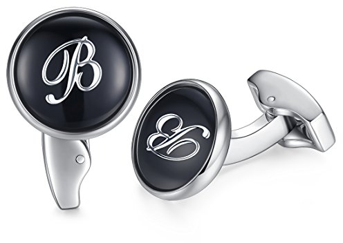 Honey Bear Briefe Initialen Buchstabe manschettenknöpfe Herren Edelstahl Hochzeit Cufflinks Manschettenknopf Schwarz (B)