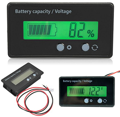 Bewinner Battery Capacity Voltage Meter with Connecting Cable LCD Display Backlit Universal Battery Capacity Voltage Meter Tester Voltmeter Monitor