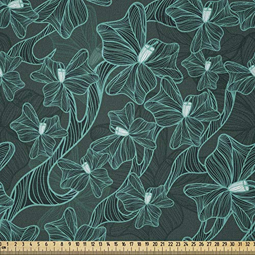 ABAKUHAUS Türkis Stoff als Meterware, Barock Inspired Laub, Microfaser Stoff für Dekoratives Basteln, 1M (230x100cm), Teal