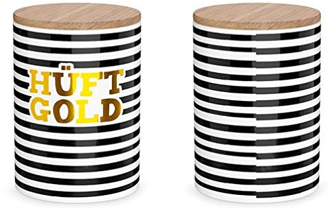 Geschenk Für Dich :-) Vorratsdose HÜFTGOLD schwarz weiß D. 11cm H. 16cm Keramik Bambusdeckel La Vida