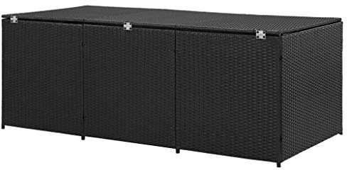 Festnight Aufbewahrungsbox Poly Rattan Schwarz Gartentruhe Auflagenbox Kissenbox 180×90×75 cm Schwarz