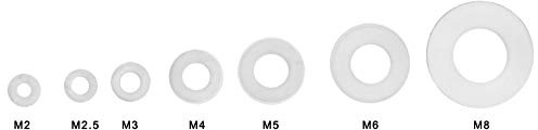 350 Stück weiße Nylonscheibe, flacher Nylon-Kunststoff-Distanzring-Dichtungsring-Sortimentssatz M2/M2,5/M3/M4/M5/M6/M8, Stützring