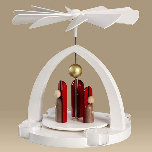 Rudolphs Schatzkiste Tea light pyramid in white, with modern angel, height 23 cm, Christmas pyramid wooden pyramid table pyramid