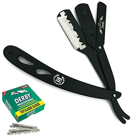 Zeepk Classic Professional Cut Throat Barber Salon Swing Lock Straight Edge Razor Safety For Men's Beard Shaving Shaver Close Up Shave Manual with 100-Pack Single Blades - Stainless Steel