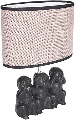 BRUBAKER Lámpara de Mesa o de Cabecera Monkey Smileys - Lámpara de Mesa con Base de Cerámica y Pantalla de Tela - 35,5 cm de Altura, Negro Beige