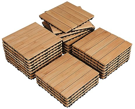 Yaheetech Lot de 27 Caillebotis Bois Exterieur Dalles de Terrasse en Bois Composite avec Système d’Emboîtement Revêtement de Sol Extérieur Intérieur 30 x 30 cm