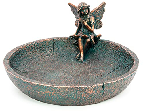 Blümelhuber Vogeltränke für Wildvögel & Insekten mit Elfen Deko - Wasserschale für Vögel aus Kunststoff - Futterschale oder Wasserbad für Garten, Balkon oder Terrasse - Wildvogeltränke 20 cm