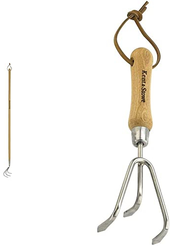 Kent & Stowe Langstiel 3 Zinken-Grubber – Garten-Grubber aus Edelstahl zum Aufbrechen von Böden & 3 Zinken-Grubber – Handgrubber aus Edelstahl zum Aufbrechen verhärteter Böden