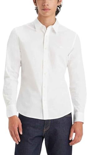 Levi's Långärmad herrskjorta Housemark Slim skjorta, Ljus vit, XXL