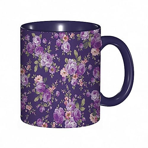 Tasse Keramik Blumen-Rosen-Blumen-Muster feminine nostalgische Vintage-Muster-Entwurfs-Art-Grafik. Kaffeetassen Große 330ml Mit Henkel 100% Handbemalt Trinkgläser Mit Griff Personalisierte Geschenk