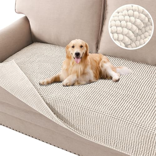 H.VERSAILTEX Plush Chenille Dog Bed Cover Thick Soft Sofa Cover for 3 Cushion Couch Anti Slip Couch Cover Furniture Protector for Dog, Pet, Cat (35 x 74, Ivory)