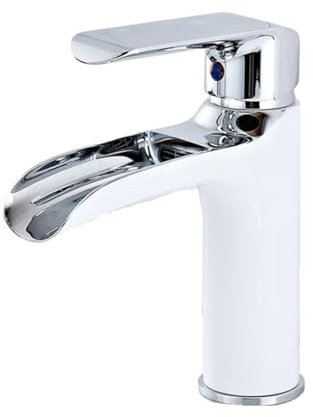 Spültischaramturen Wasserhahn Waschtischarmatur Komplett Aus Kupfer Heiß Und Kalt Schwarz-Weiß-Gold Wasserfall Badezimmer Aufsatzbecken Waschbecken Wasserhahn Waschbecken Weiß + Silber