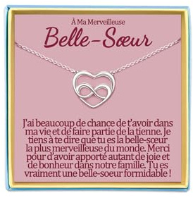 Belle Soeur Collier Cadeau pour Ma Sœur de Cœur Cadeaux Belle-Soeur Anniversaire Cadeaux A Sa Belle-Sœur Infini Coeur Colliers Noel Argent Original Idee Femme Bijoux Fetes Des Meres Noël Idée