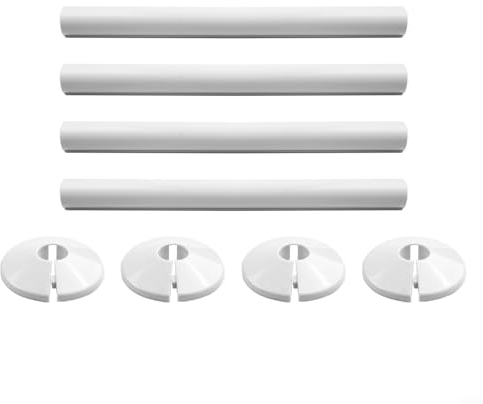 Oniissy 4 x Heizkörper-Rohrmanschetten und Rohrmanschetten in Chrom-Effekt, 15 mm x 200 mm, Heizkörper-Rohrabdeckungen für Badezimmerheizkörper (weiß)