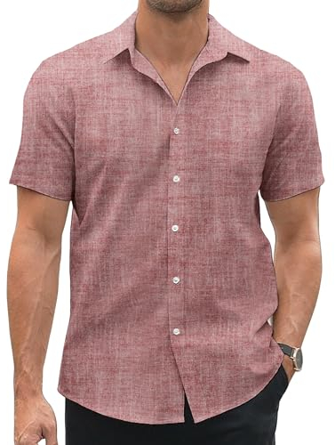 COOFANDY Mens Shirts Short Sleeve Non Iron Business Casual Shirts Wedding Work Regular Fit Cotton Shirt WineRed XL
