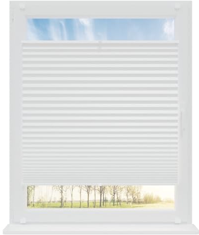 RENA Plissee ohne Bohren Rollos für Fenster | Faltrollos für Fenster & Tür | Plisseerollo nach Maß Verdunkelung | Fenster Rollos für Innen | Jalousie Weiß 75x200 cm