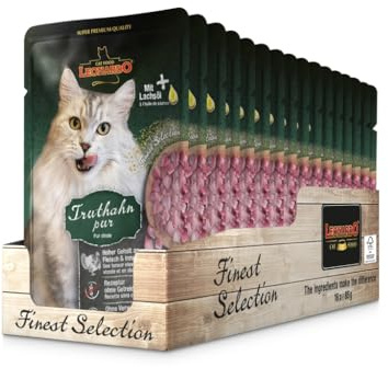 Leonardo Bolsas [16x85g Selección Exquisita] | Alimento húmedo sin Cereales para Gatos | Alimento Completo en prácticas raciones Individuales (Puro Pavo)
