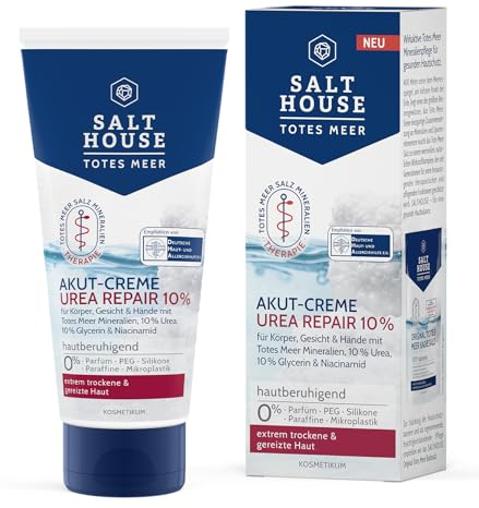 Salthouse Totes Meer Therapie Akut-Creme Urea Repair 10%, feuchtigkeitsspendende Inhaltsstoffe zur effizienten Hautberuhigung, für extrem trockene Haut,100ml
