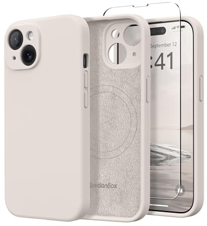SuydanBox Magnetische Hülle für iPhone 14, Kompatibel mit MagSafe, [vollständiger Kameraschutz] [Displayschutzfolie] Stoßfeste Silikon-Schutzhülle für iPhone 14 6,1 Zoll, Stein