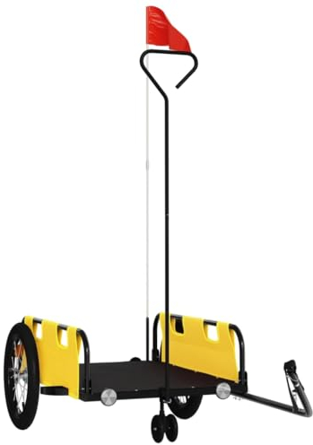 vidaXL Fahrradanhänger, Fahrrad Lastenanhänger mit Sicherheitsflagge, Transportanhänger mit Deichsel, Radanhänger Handwagen, Gelb Oxford-Gewebe Eisen