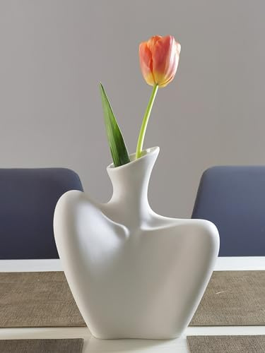 FINITELEM Venus Elegance – Künstlerische weiße Keramikvase, Renaissance-Form, weibliche Form, 21,1 cm H x 18,5 cm L x 9,9 cm B – elegantes Blumen-Display für moderne Dekoration