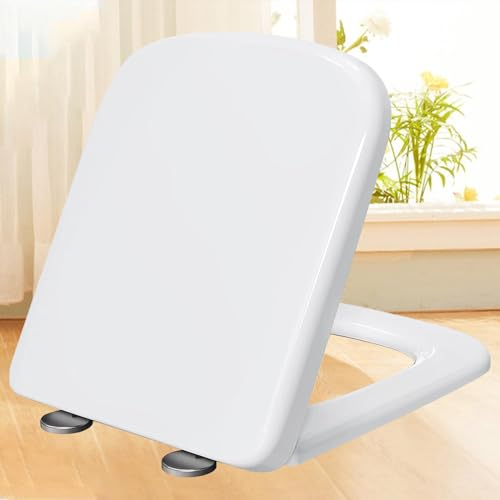 Toilettendeckel Absenkautomatik Weiß Klodeckel Wc Sitz Eckig Form Wc Deckel mit Absenkautomatik Klobrille Wc-Sitz Quick Release, Top-Installation,white-34 * 45cm