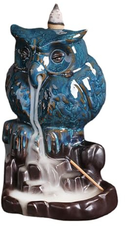 LICHENGTAI Eule Wasserfall Räucherstäbche, Keramik Rückfluss Räucherstäbchenhalter Wasserfall Räuchergefäß Aromatherapie Ornament Home Decor für Zuhause Büro Yoga Spa