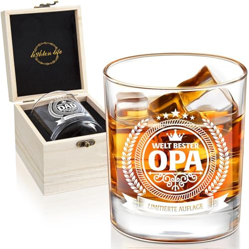 LIGHTEN LIFE Geschenke für Opa,Whiskyglas für Opa in Holzkiste,Geburtstagsgeschenke von Enkelkindern
