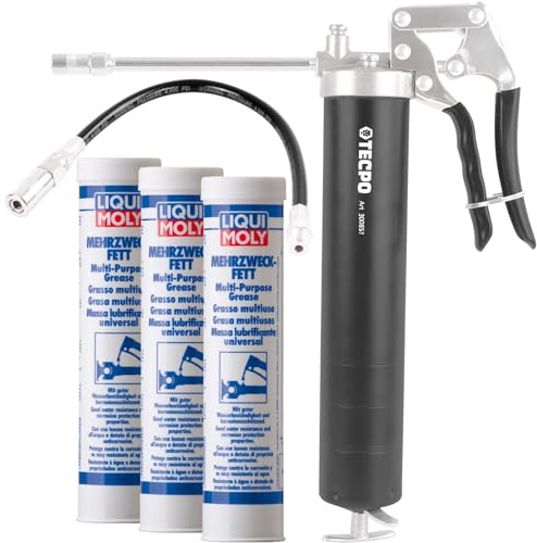 TECPO Einhand-Fettpresse mit Schlauch und Mehrzweckfett Lithiumfett, 3x 400g