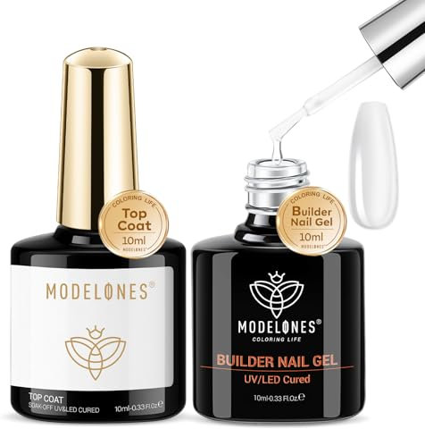 MODELONES Builder Gel mit Top Coat UV, 8 in One Aufbaugel für Nägel, Nagelverstärker, Strengthener Extension Base, Nagellack für Nail Art Maniküre Nageldesign Klar