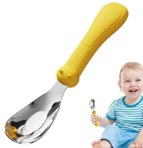 Baby-Löffel aus Edelstahl, erste Stufe mit Silikongriff, Lebensmittelutensilien, LED-Entwöhnungsbedarf, lernen Sie selbst zu essen