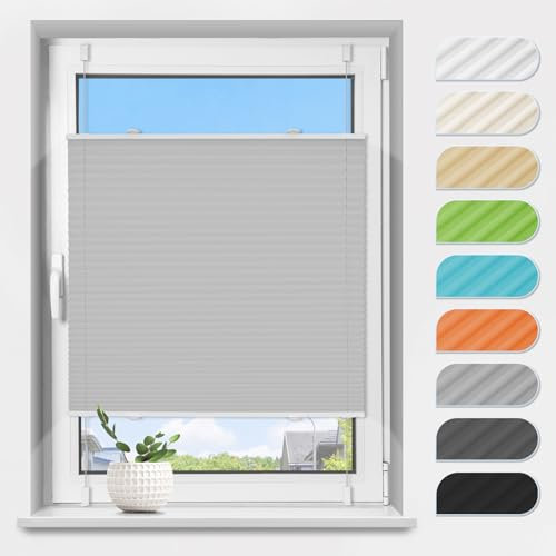 Plissee Klemmfix ohne Bohren Grau B90 x H150 cm Plissees Lichtdurchlässig Faltrollo Jalousie Plisseerollo Fertigplissee Sichtschutz & Sonnenschutz für Fenster & Tür
