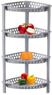 Qualiware 4 Tier Vegetable Fruit Rack Corner Storage Basket Kitchen Utility Stacking Stackable Plastic Trolley Caddy Organizer Grey