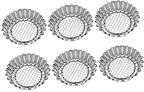 CIYODO Stainless Steel Egg Tart Baking Molds Set, 6pcs Round Fluted Pastry and Dessert Baking Cups for Home Oven Use