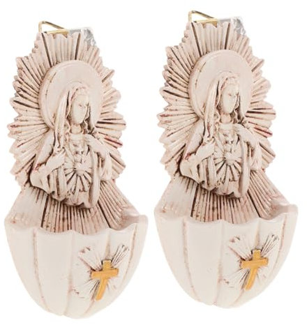 PRETYZOOM 2 Pezzi Di Acquasantiera in Resina Con Simbolo Religioso Cattolico Decorazione Da Parete Contenitore Per Acquasantiera