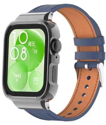 nuosiweilang Armband Kompatibel mit Huawei Watch Fit 3 Armband Ersatzband Lederarmband Uhrenarmband Zubehör für Huawei Watch Fit3 Smartwatch Männer und Frauen Blau