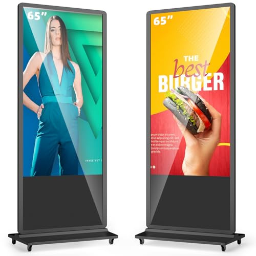 MWE 65 Pollici 4K Monitor Pubblicitario con 4 Ruote, LCD Interattive Digitale Display, Android System, Adatto per Negozio al Dettaglio, Ristorante, Centro Commerciale, Nero