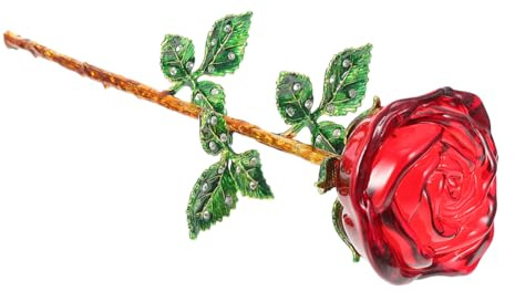 OFFSCH Bouquet Decorativo Rosa di Vetro Rossa in Vetro e Lega, Lavorazione Fine e Unica per Decorazioni per Feste di Compleanno e Arredamento Casa