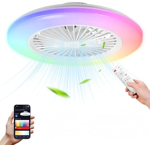 Jopassy 2x Ventilatore da Soffitto con Illuminazione RGB Dimmabile, 50 cm, 6 Velocità, Controllo Remoto e App, Ventilatore Silenzioso con Lampada Moderna per Camera da Letto e Soggiorno